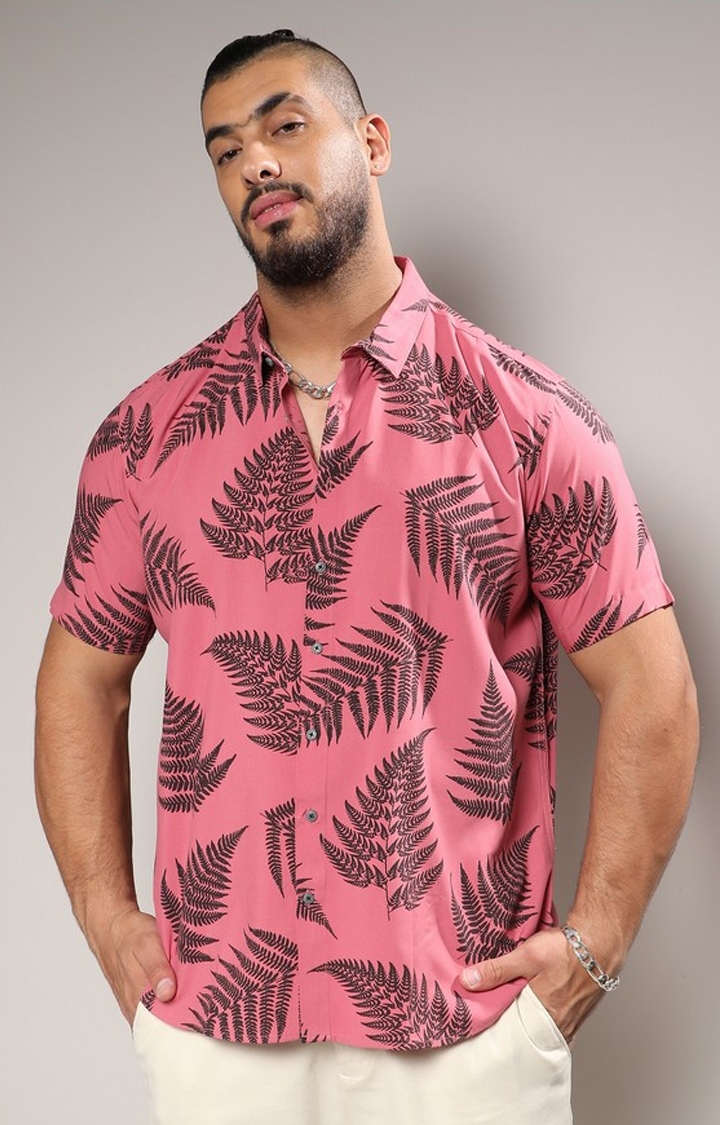 Instafab Plus | Men's Brown Contrast Fern Shirt