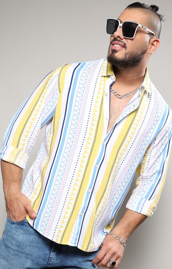 Men's Multicolour Geometric Striped Shirt