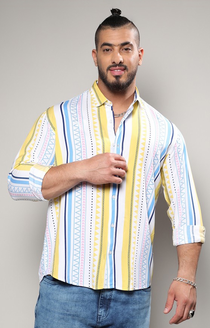 Instafab Plus | Men's Multicolour Geometric Striped Shirt