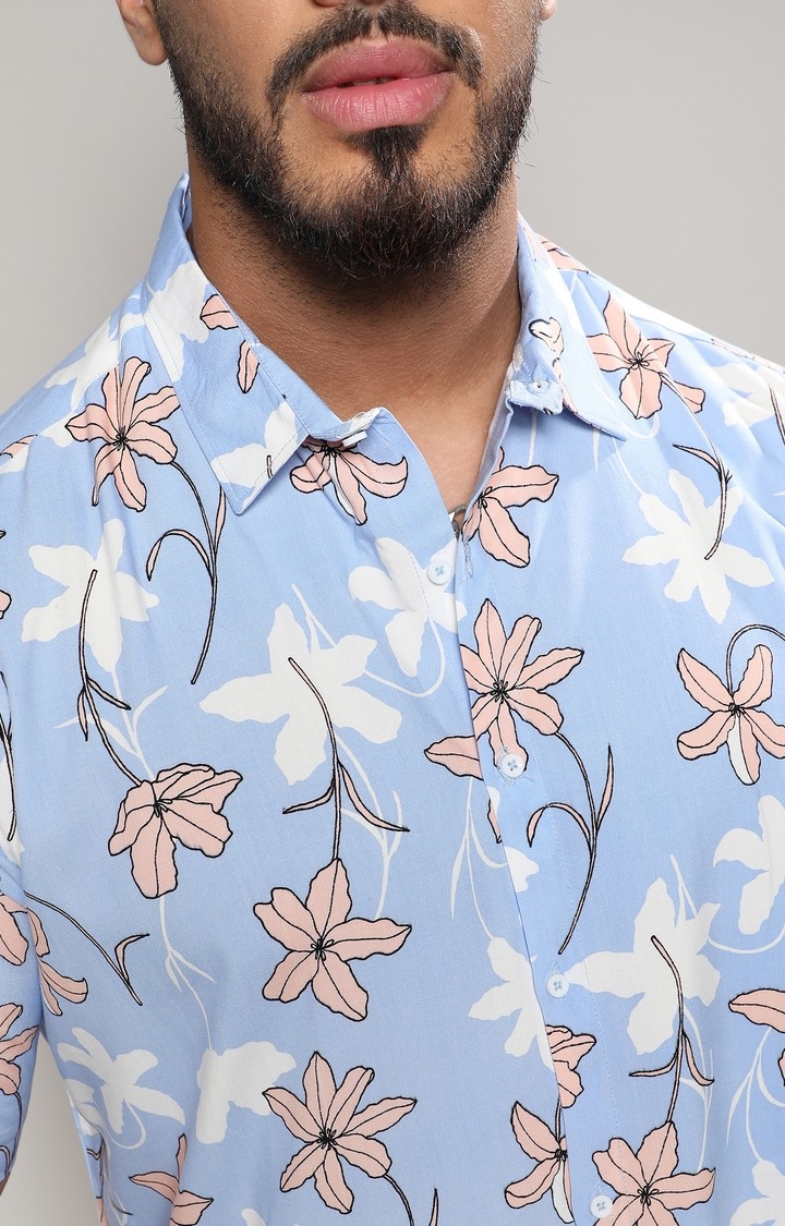 Men's Sky Blue Airy Flower Shirt