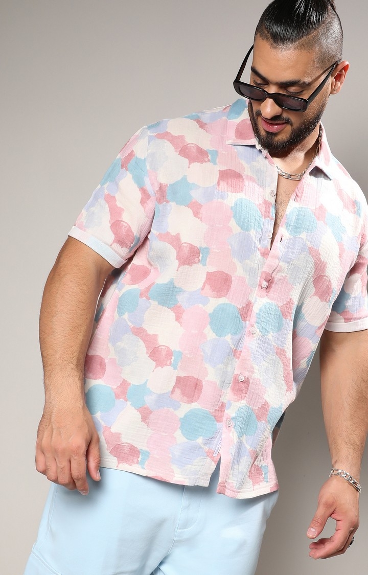 Men's Blush Pink & Light Blue Artistic Abstract Shirt