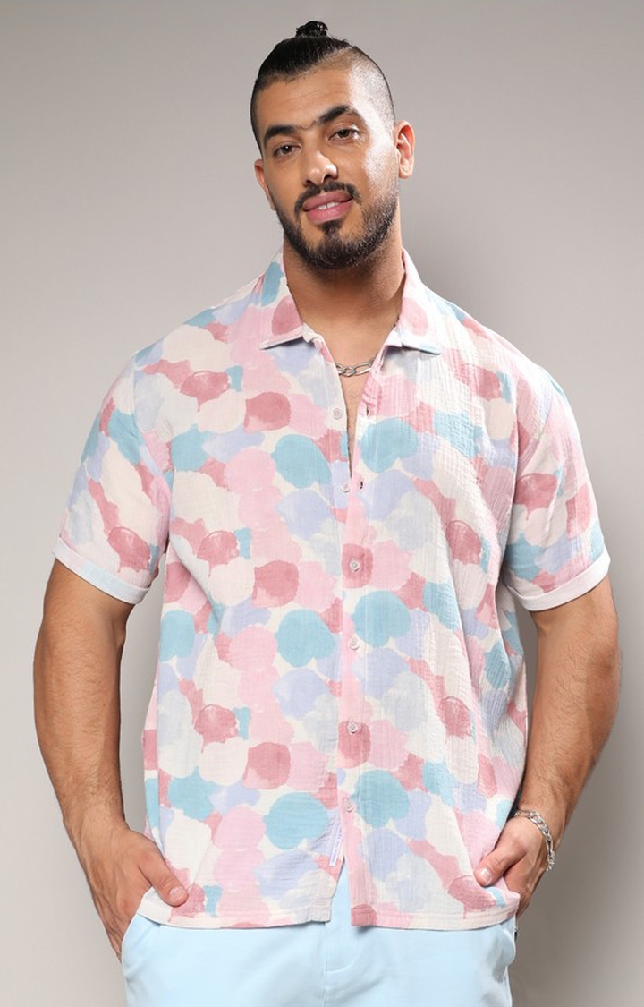 Instafab Plus | Men's Blush Pink & Light Blue Artistic Abstract Shirt