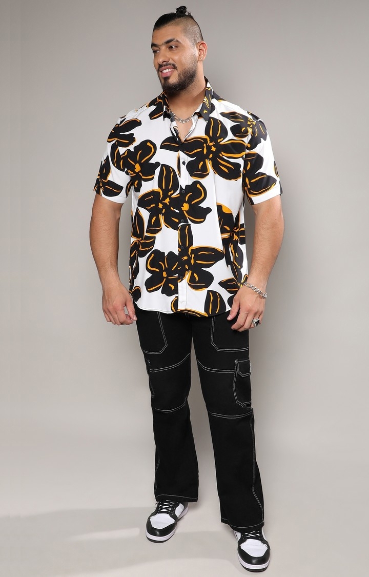Men's White & Black Maxi Floral Print Shirt