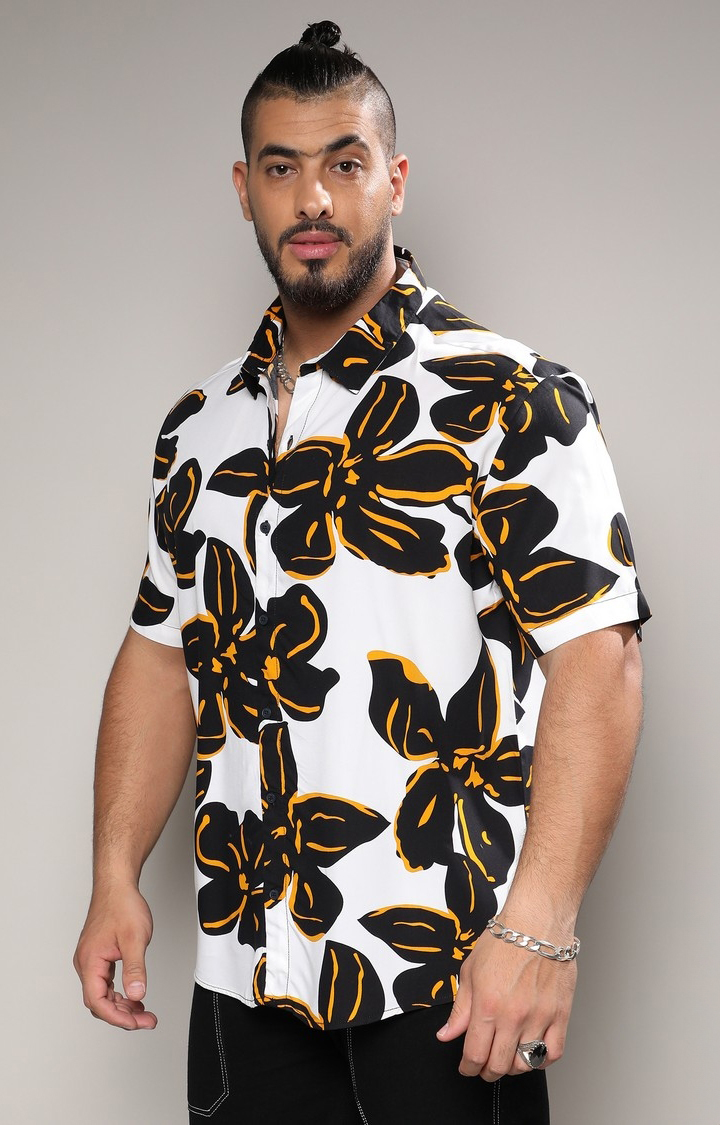 Men's White Floral Casual Shirts