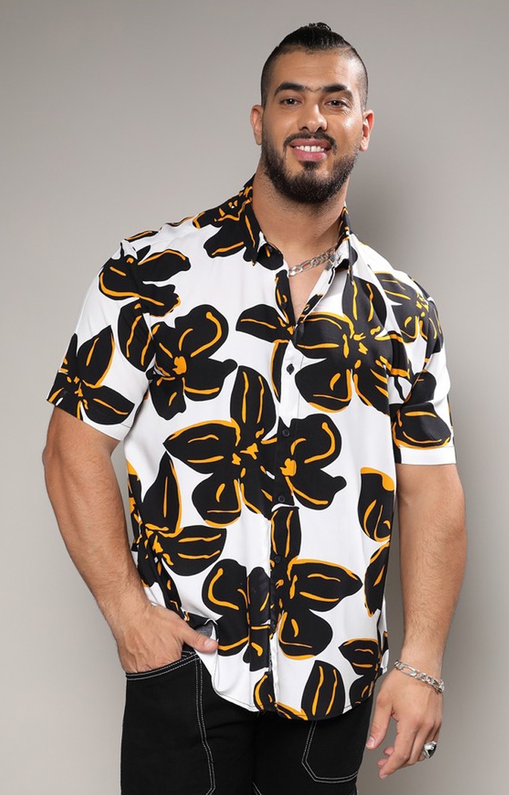 Men's White Floral Casual Shirts