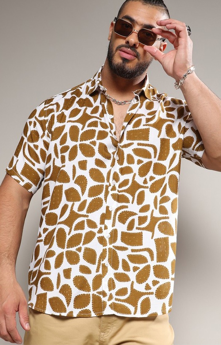 Men's Brown Printed Casual Shirts