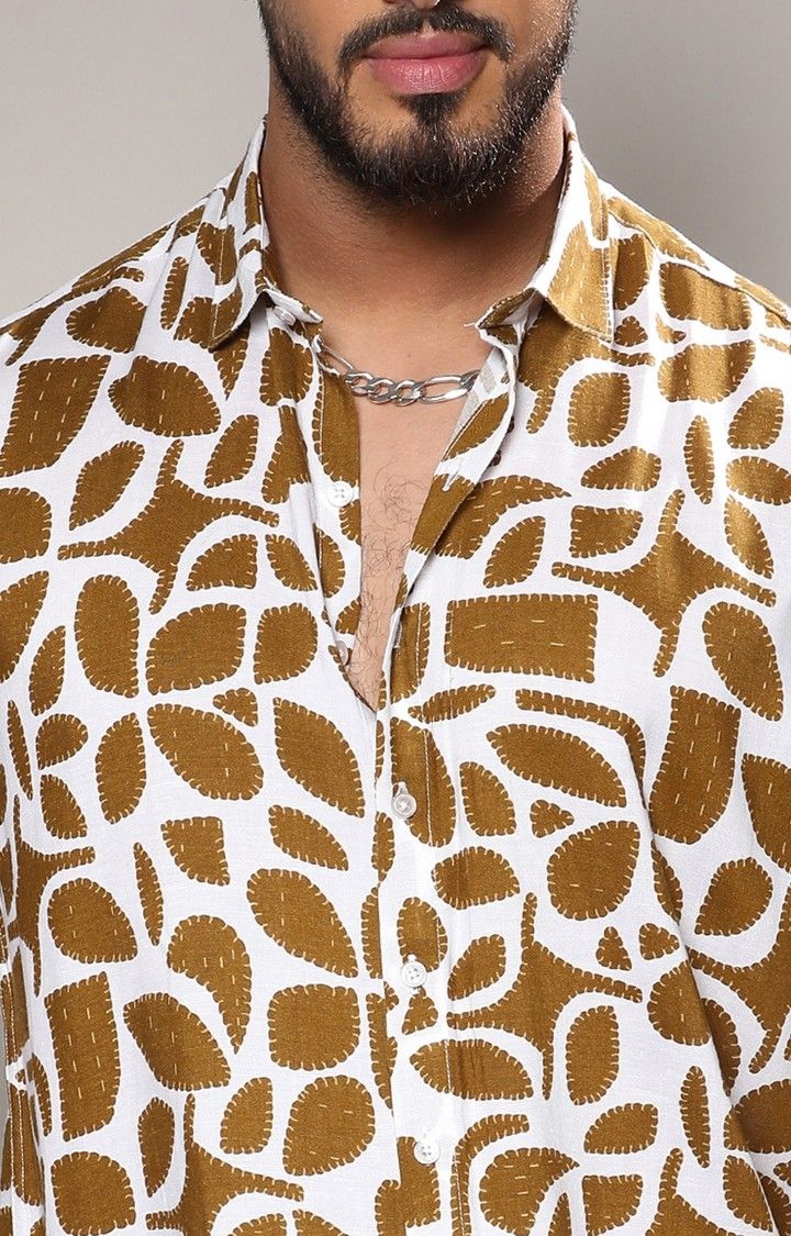 Men's Brown Printed Casual Shirts