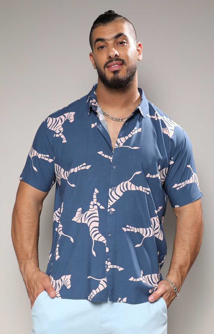 Men's Blue Contrast Zebra Shirt