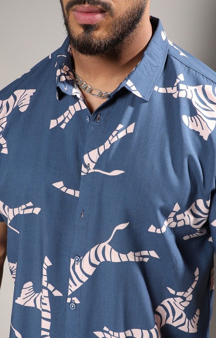 Men's Blue Printed Casual Shirts