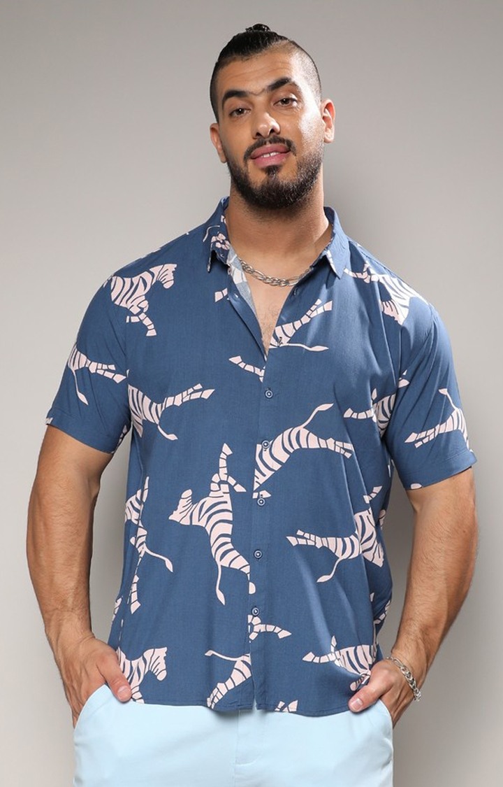 Men's Blue Printed Casual Shirts