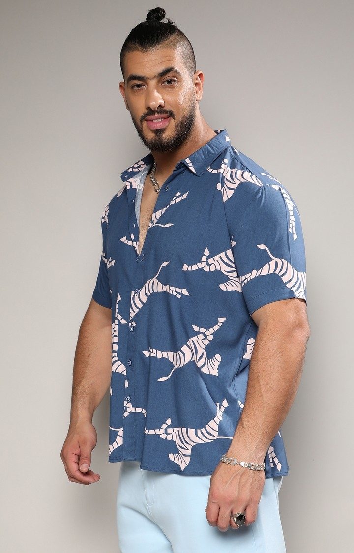 Men's Blue Printed Casual Shirts