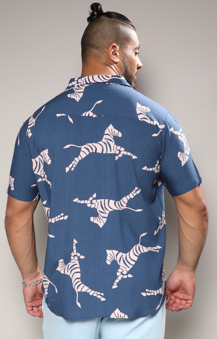 Men's Blue Contrast Zebra Shirt