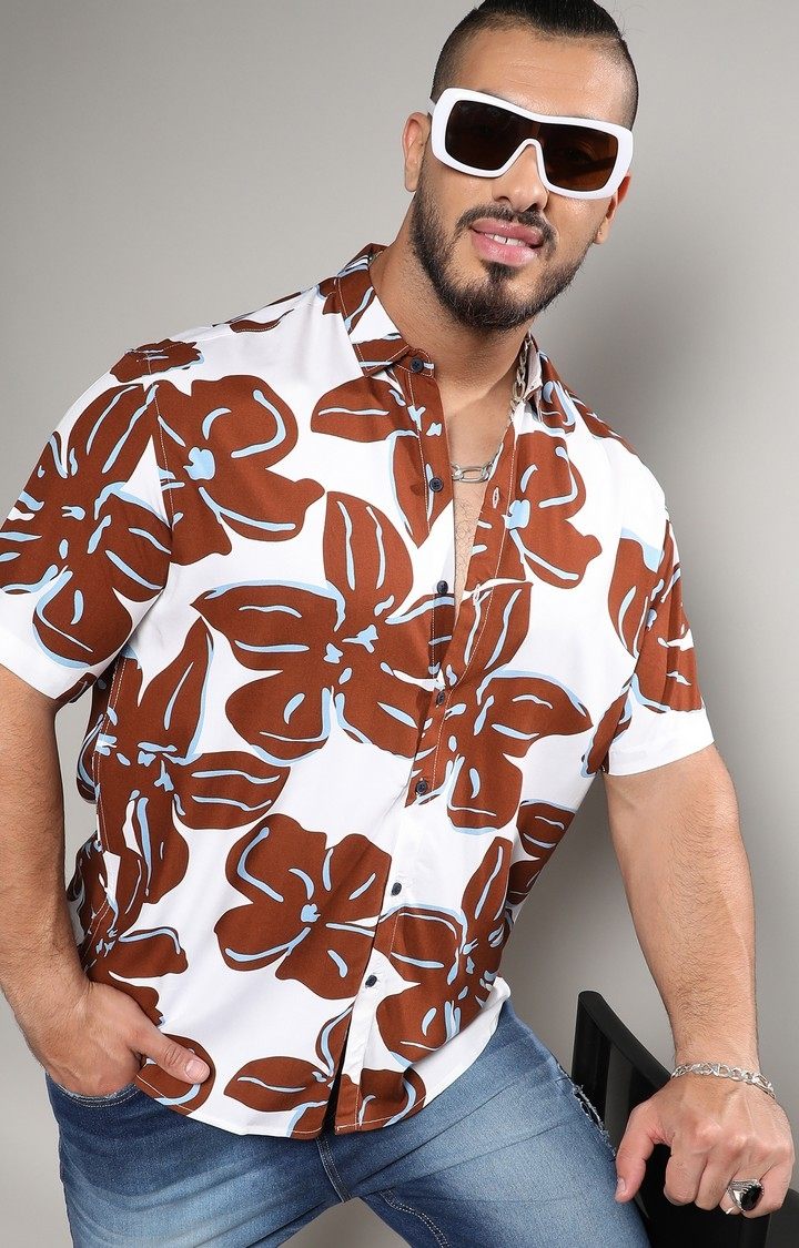 Men's White Floral Casual Shirts
