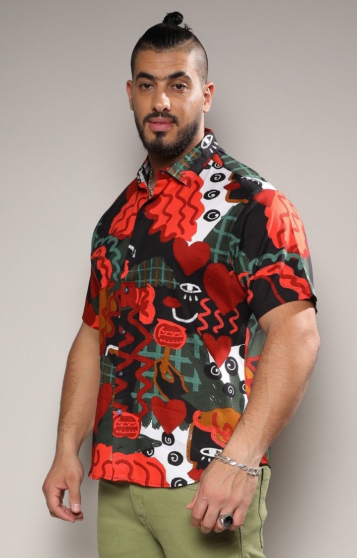 Men's Red Printed Casual Shirts