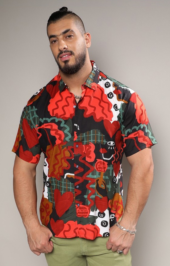 Men's Red Printed Casual Shirts