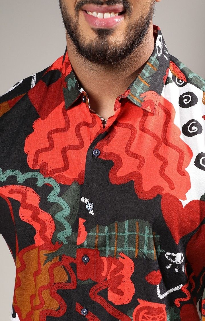 Men's Red Printed Casual Shirts