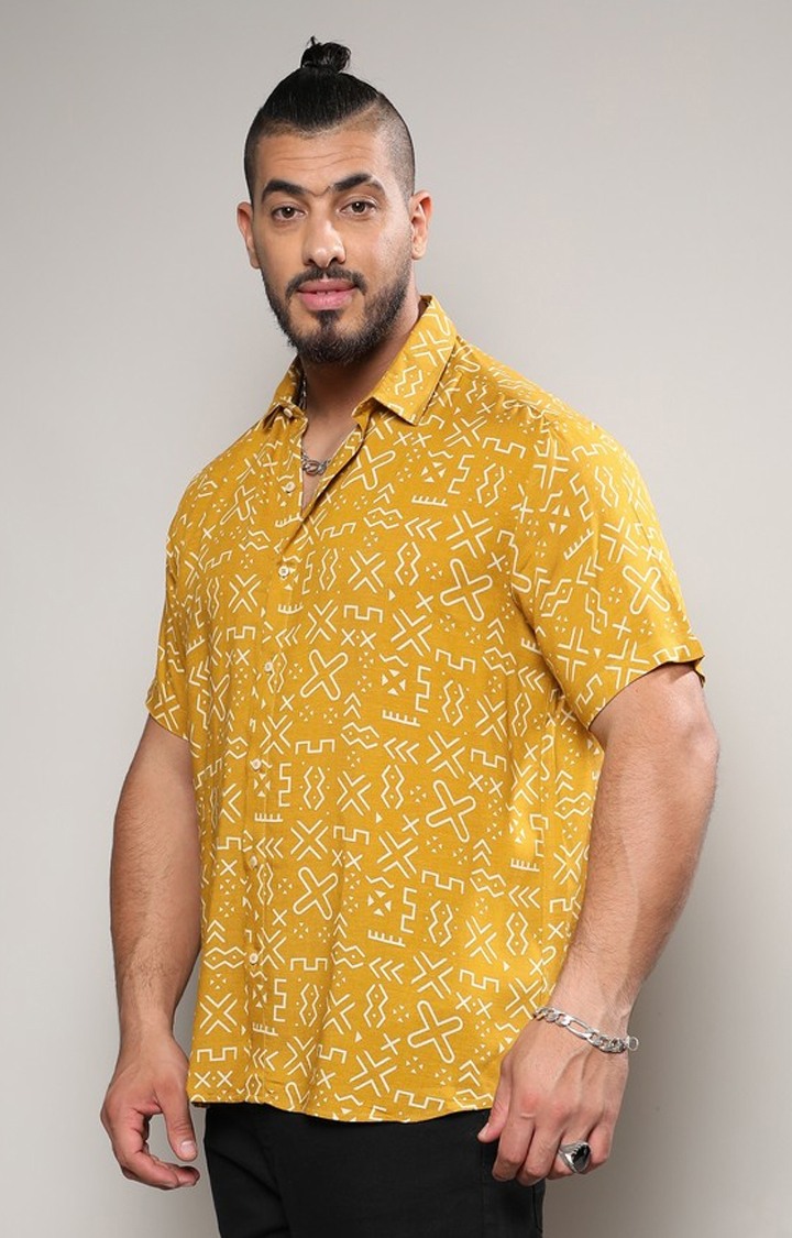 Men's Yellow Printed Casual Shirts