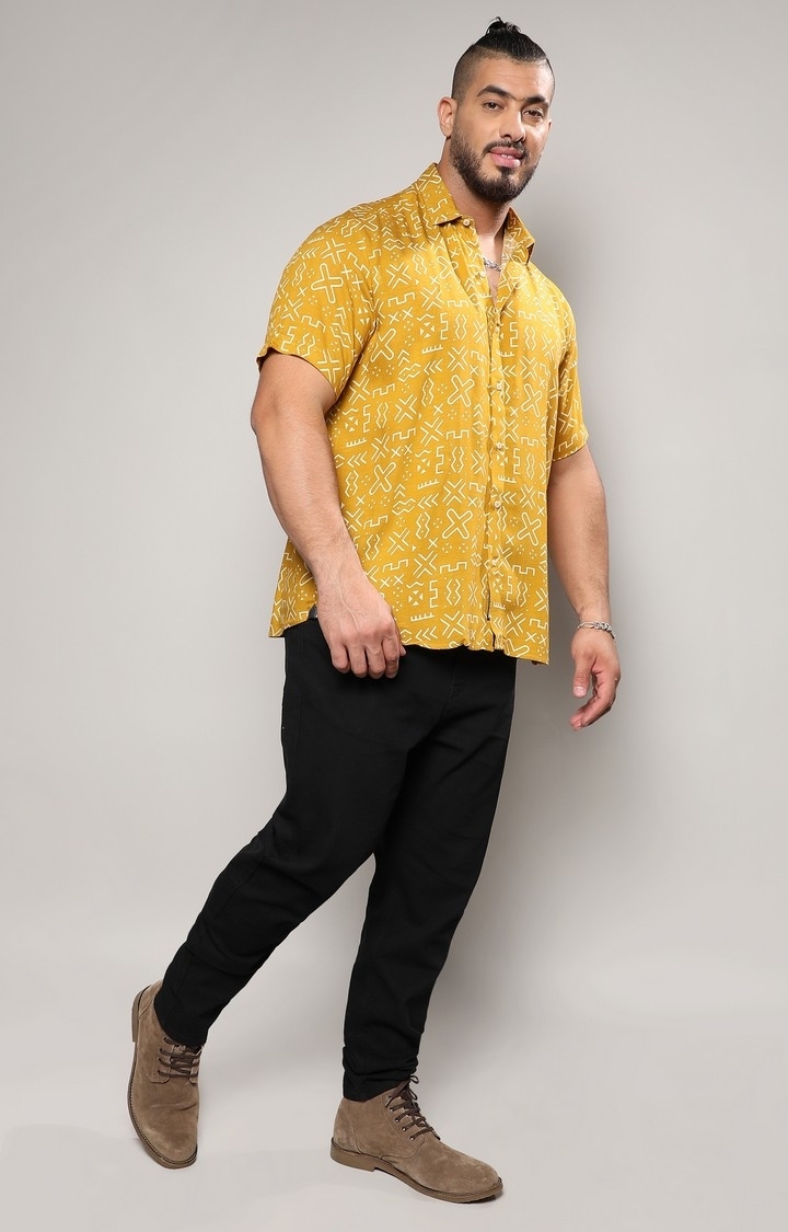 Instafab Plus | Men's Mustard Yellow Minimal Aztec Shirt