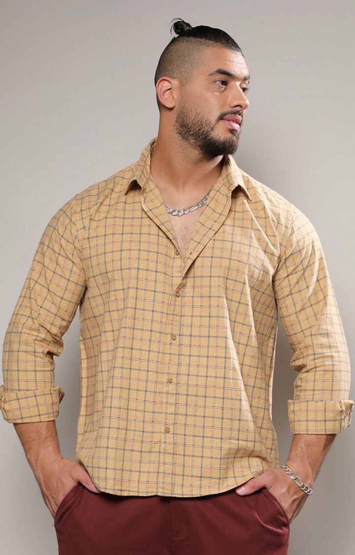 Instafab Plus | Men's Beige Contrast Tartan Plaid Shirt