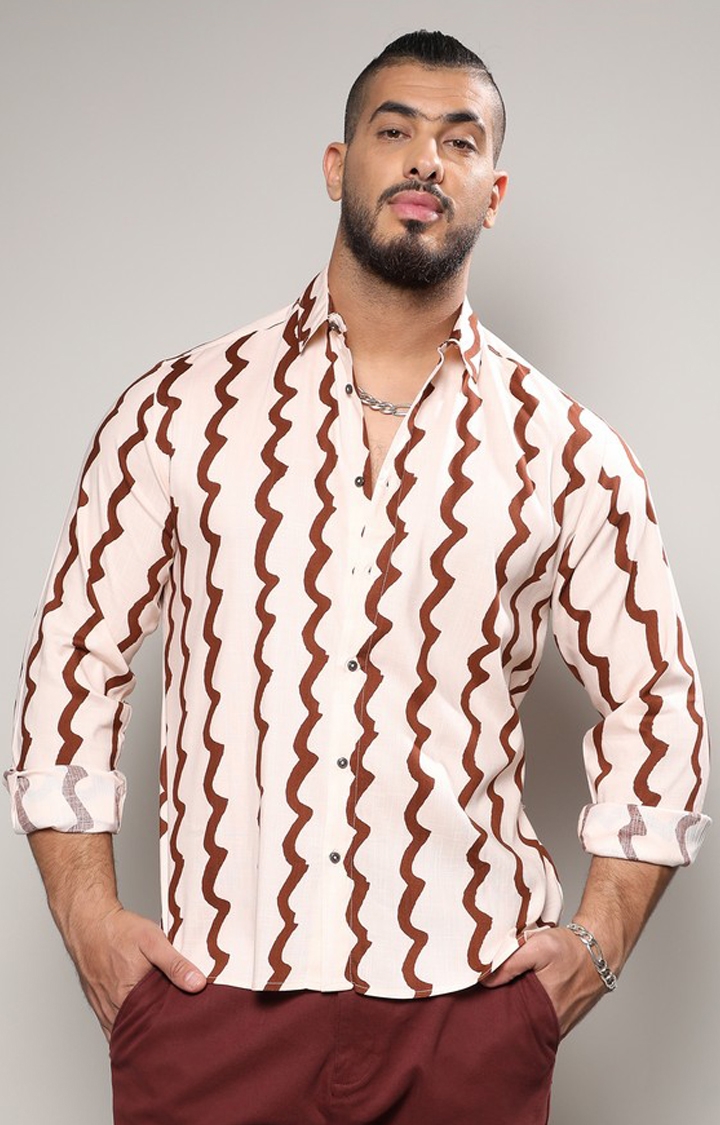 Men's Beige Striped Casual Shirts