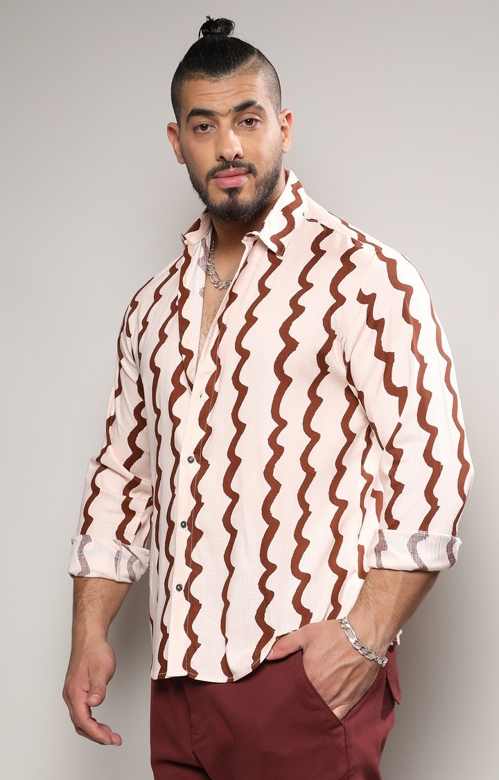 Men's Beige Striped Casual Shirts