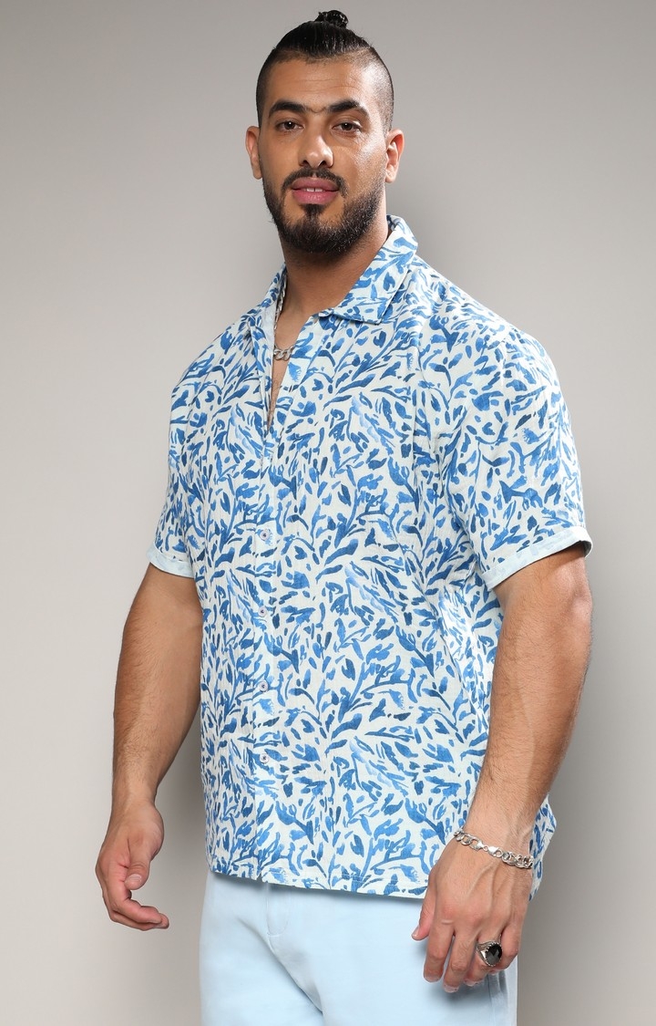 Men's Blue Printed Casual Shirts