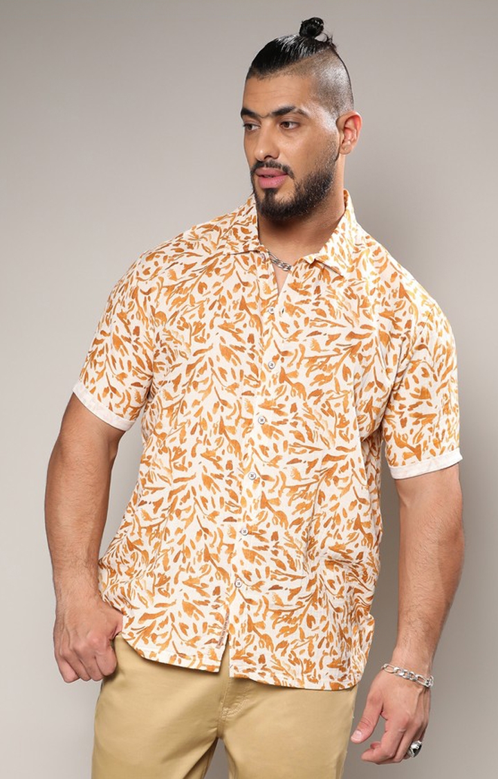 Instafab Plus | Men's Brown Foliage Strokes Shirt