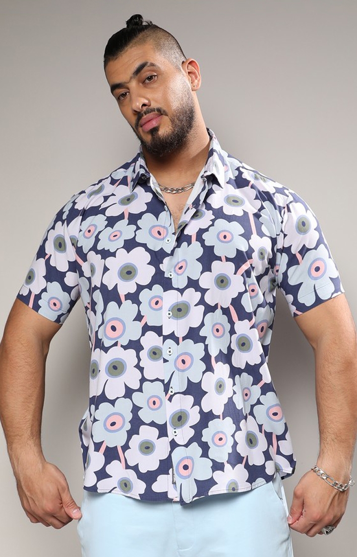 Instafab Plus | Men's Indigo Blue Maxi Floral Block Shirt