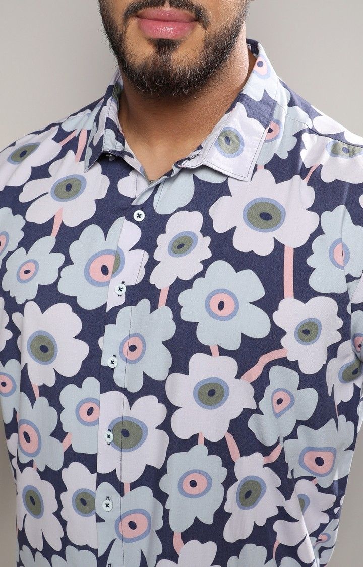 Men's Blue Floral Casual Shirts
