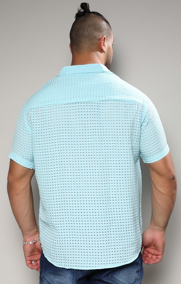 Men's Light Blue See-Through Square Shirt