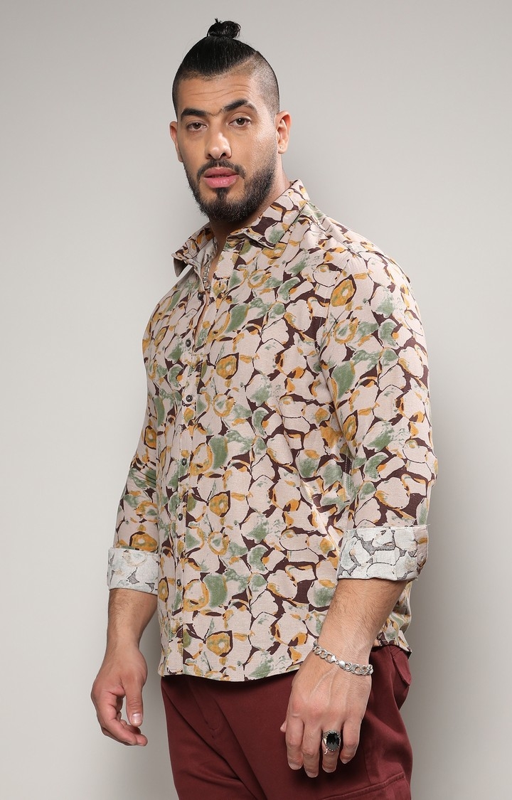 Men's Beige Printed Casual Shirts
