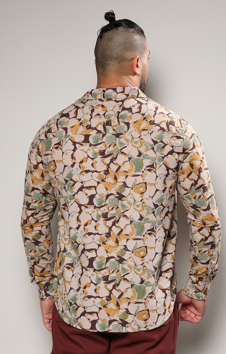 Men's Beige Printed Casual Shirts