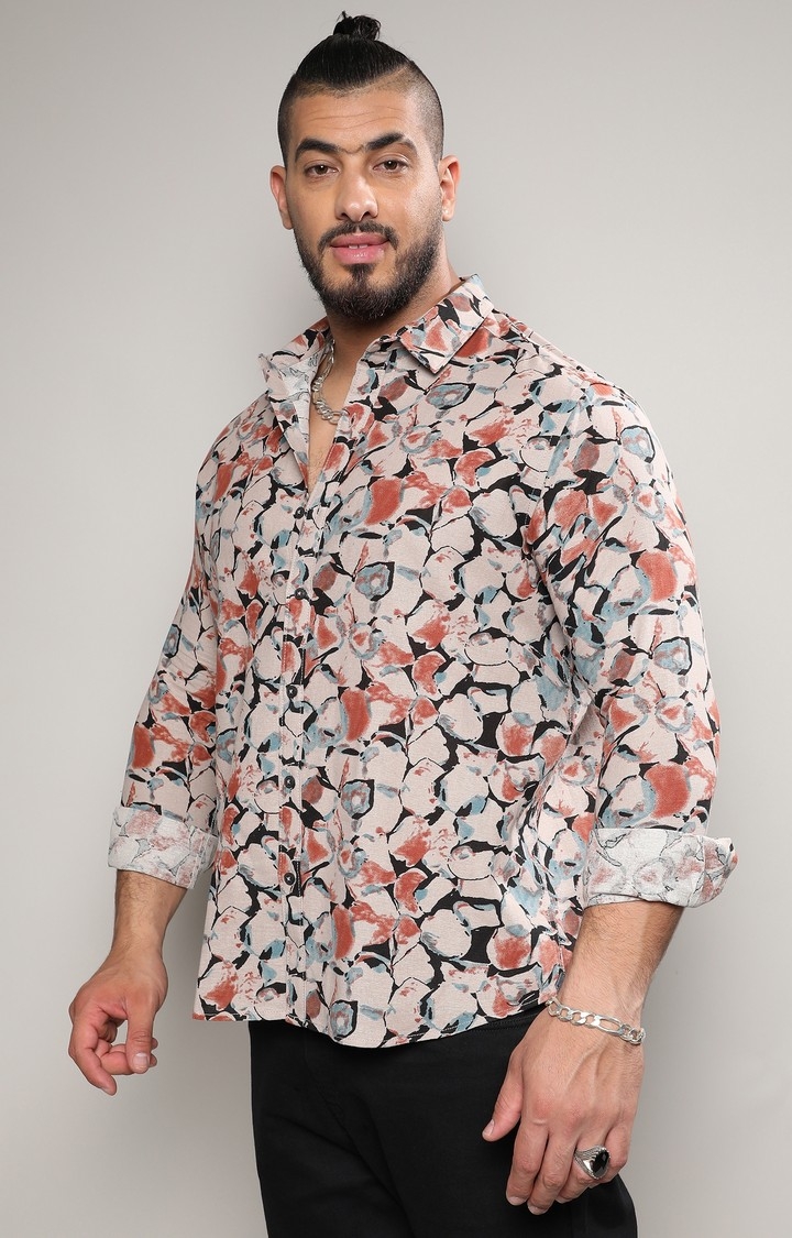 Men's Beige & Brown Artistic Floral Cluster Shirt