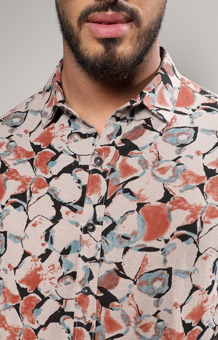Men's Beige Printed Casual Shirts