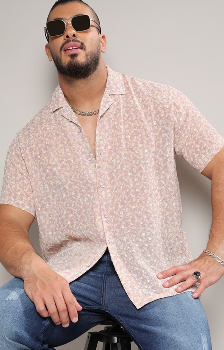 Men's Beige Textured Casual Shirts