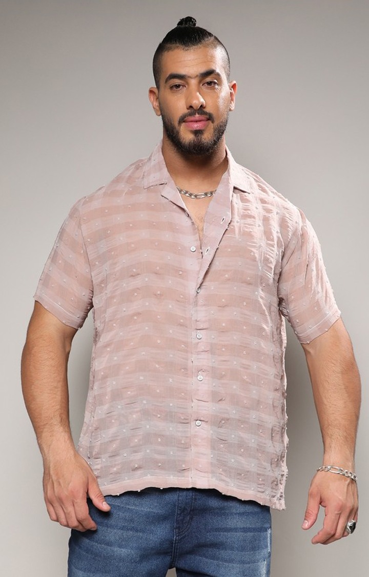 Men's Beige Checked Casual Shirts