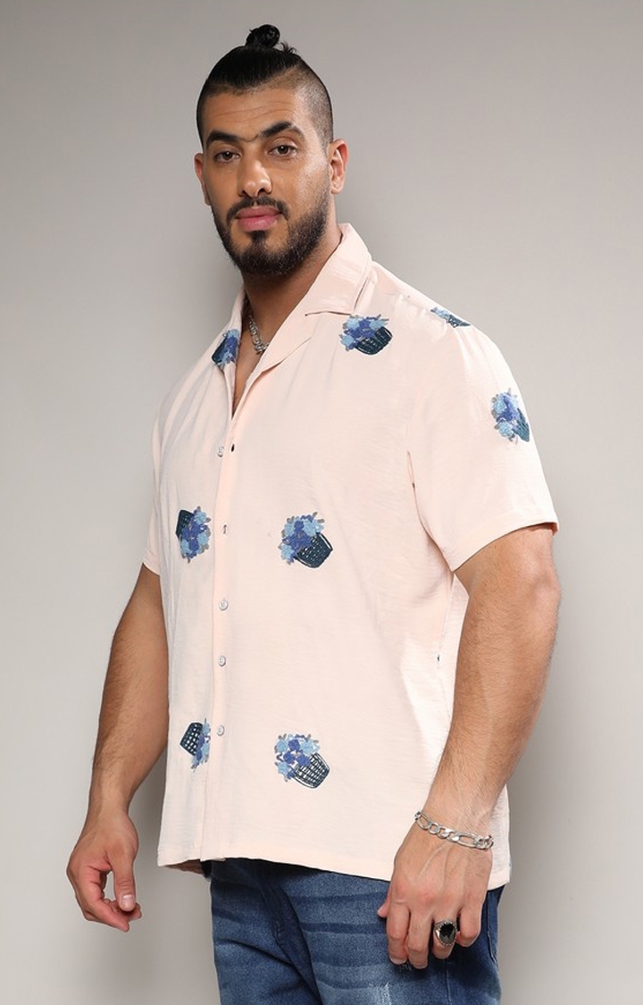 Instafab Plus | Men's Peach Orange Flower Basket Shirt