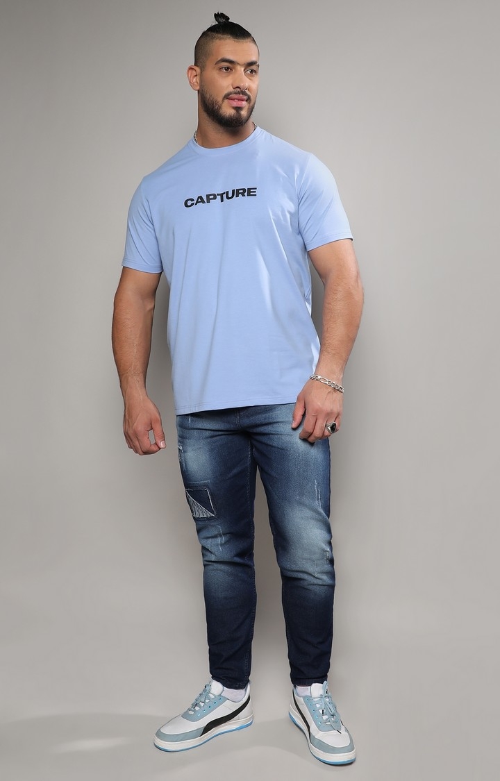 Men's Blue Typographic Regular T-Shirts