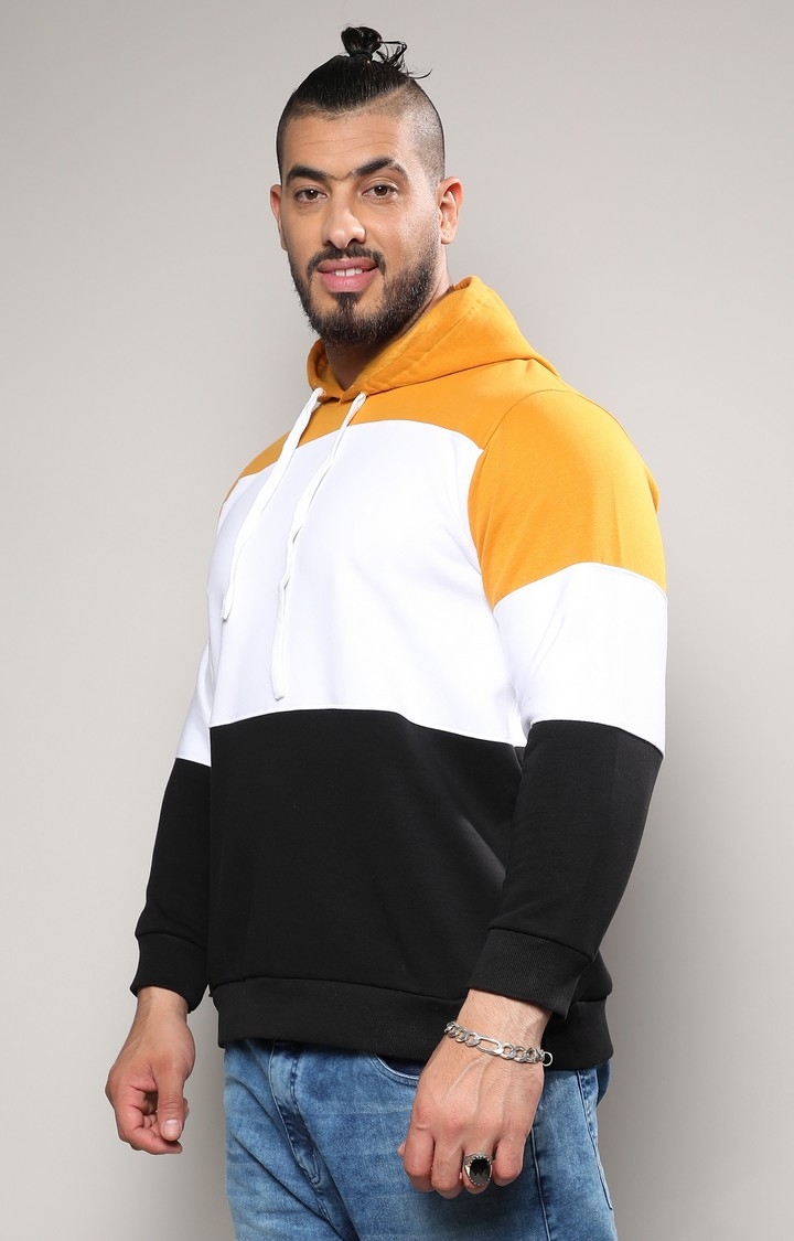 Men's Multicolour Contrast Panel Hoodie With Ribbed Hem