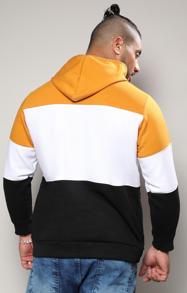 Men's Multicolour Contrast Panel Hoodie With Ribbed Hem