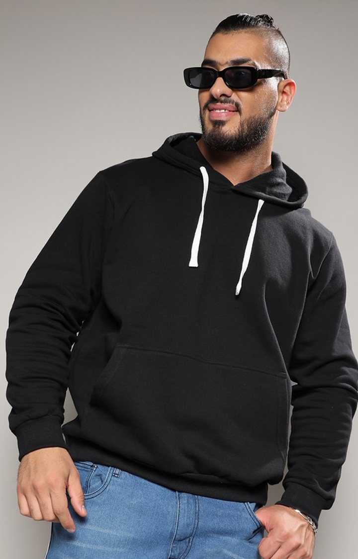 Instafab Plus | Men's Black Pullover Hoodie With Contrast Drawstring