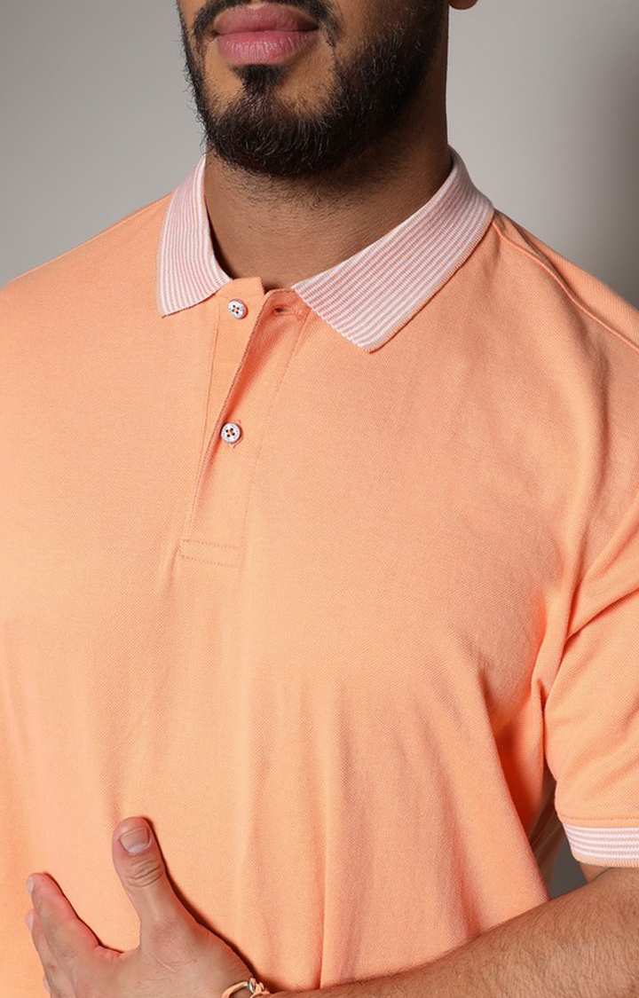 Men's Peach Orange Basic Polo T-Shirt