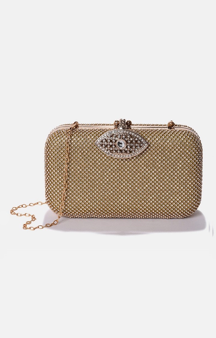 Haute Sauce By Campus Sutra Gold Pu Clutch Bags