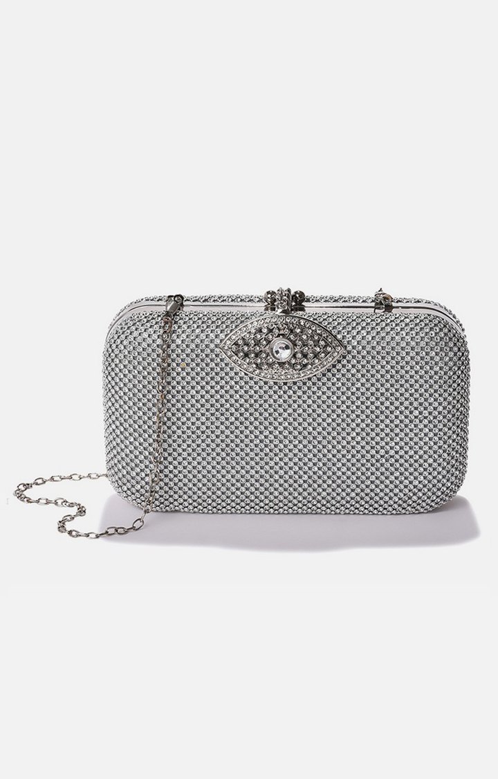 Haute Sauce By Campus Sutra Silver Pu Clutch Bags