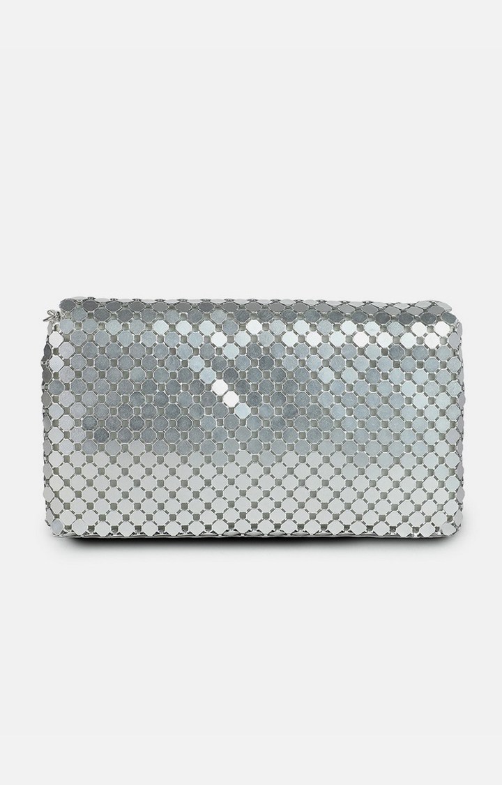 Haute Sauce By Campus Sutra Silver Pu Clutch Bags