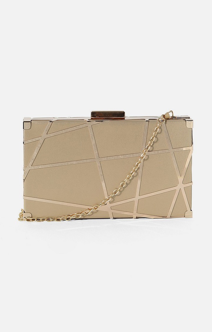 Haute Sauce By Campus Sutra Gold Fabric Clutch Bags