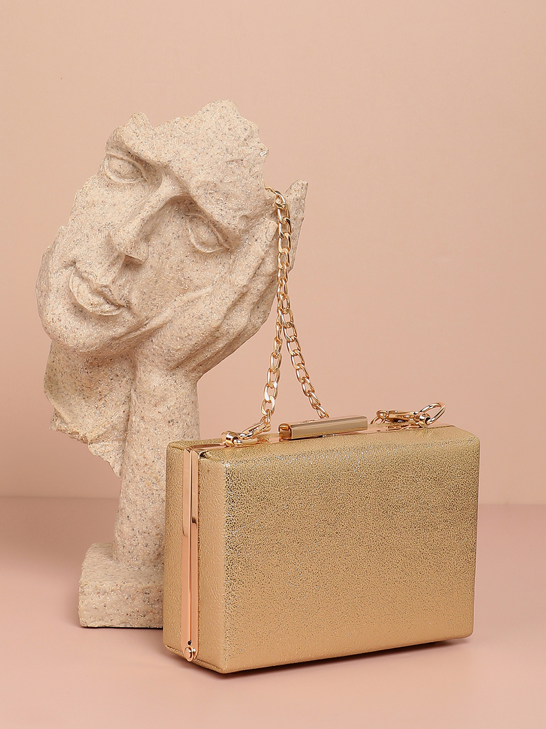 Haute Sauce By Campus Sutra Gold Pu Clutch Bags