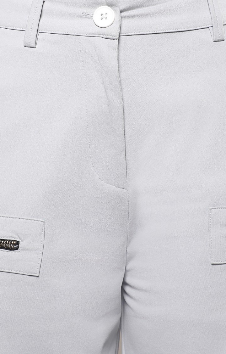 Women's Moon Grey Solid Polyester Cargos