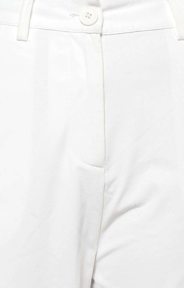Women's Chalk White Solid Polyester Cargos