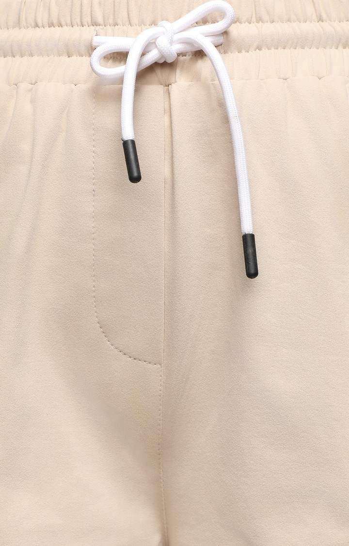 Women's Beige Solid Polyester Cargos